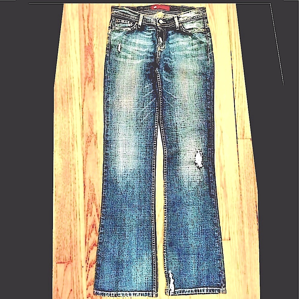 SLIM FIT DENIM JEANS DISTRESSED LONG SUPER LOW RISE SIZE 8